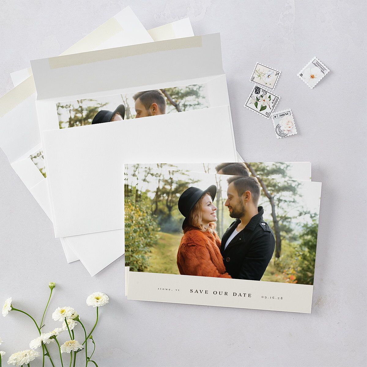 Enchanted Forest Save the Date Cards Dark Camo Signature smooth Blank No Standard