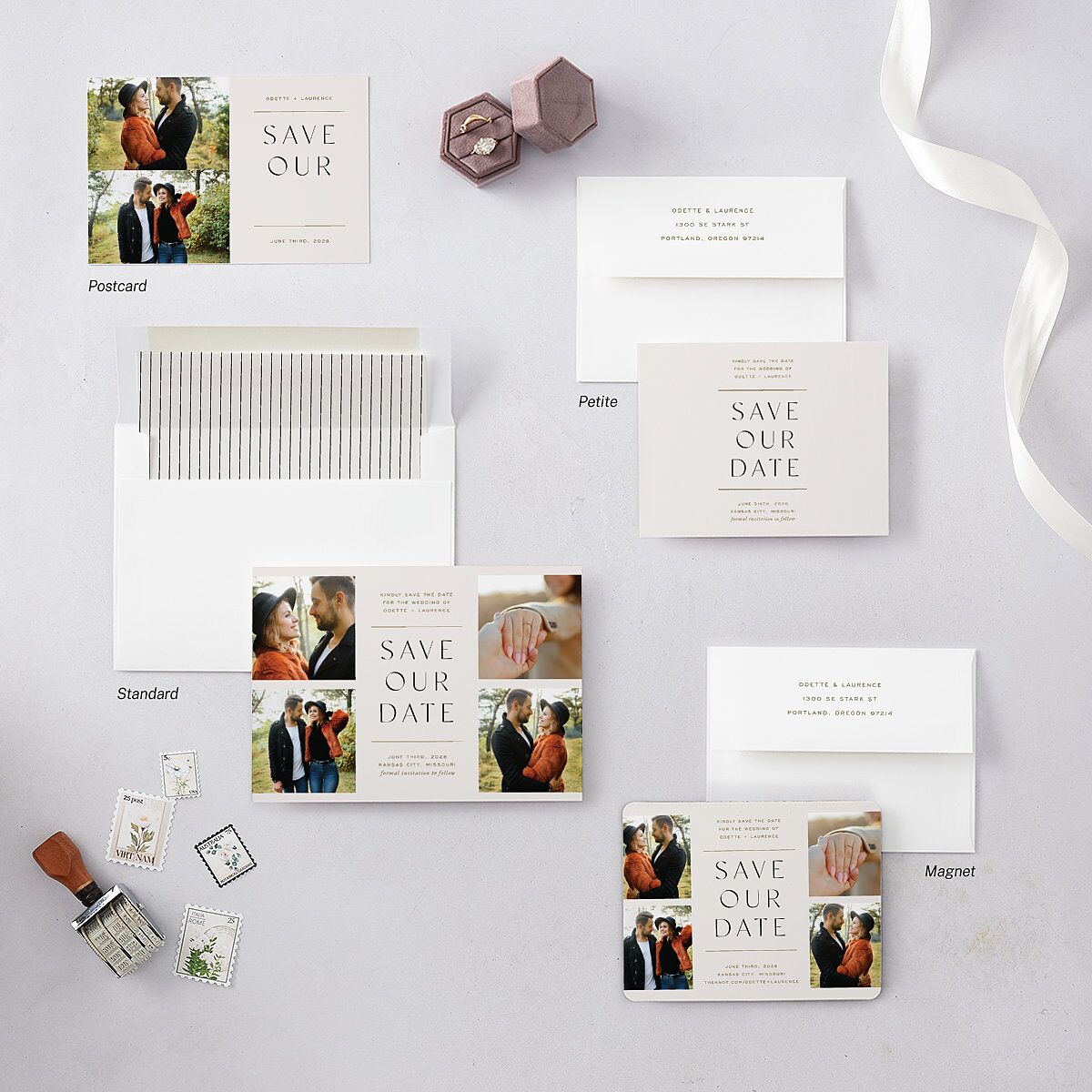 Surround Save the Date Petite Cards Mist Signature smooth Blank No Standard