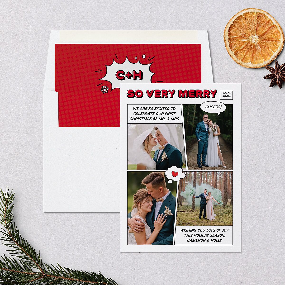 Comic Book Holiday Holiday Cards Ruby Signature Blank Portrait Standard