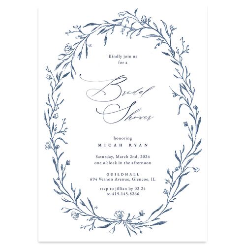 Illustrated Vines Bridal Shower Invitations Moody Blue Signature Blank Standard