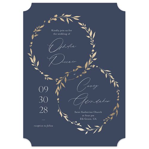 Stefana Crowns Wedding Invitations Gold Moody Blue Signature Blank No Ticket
