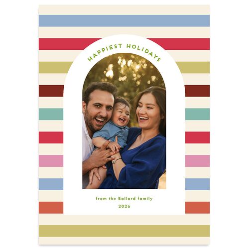 Eclectic Vintage Stripe Arch Holiday Cards Linen Signature Blank Portrait  Standard