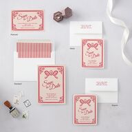 Vintage Heart Locket Save the Date Postcards Crimson