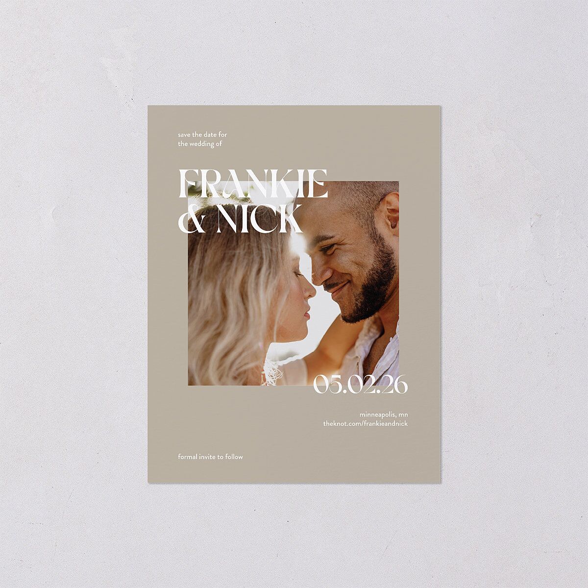 Checked Save the Date Petite Cards Taupe Signature smooth Blank No Standard