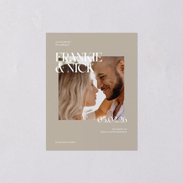 Checked Save the Date Petite Cards Taupe Signature smooth Blank No Standard