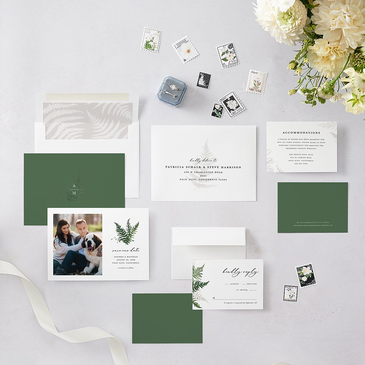 Woodsy Ferns Save The Date Cards Scottish Green Signature smooth Blank No