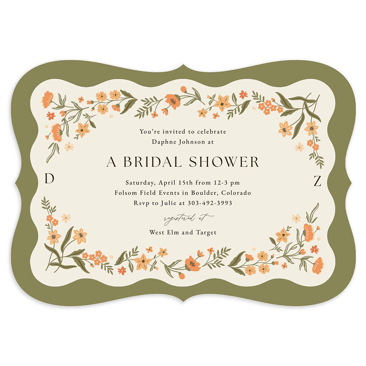 Flora Garden Border Bridal Shower Invitations