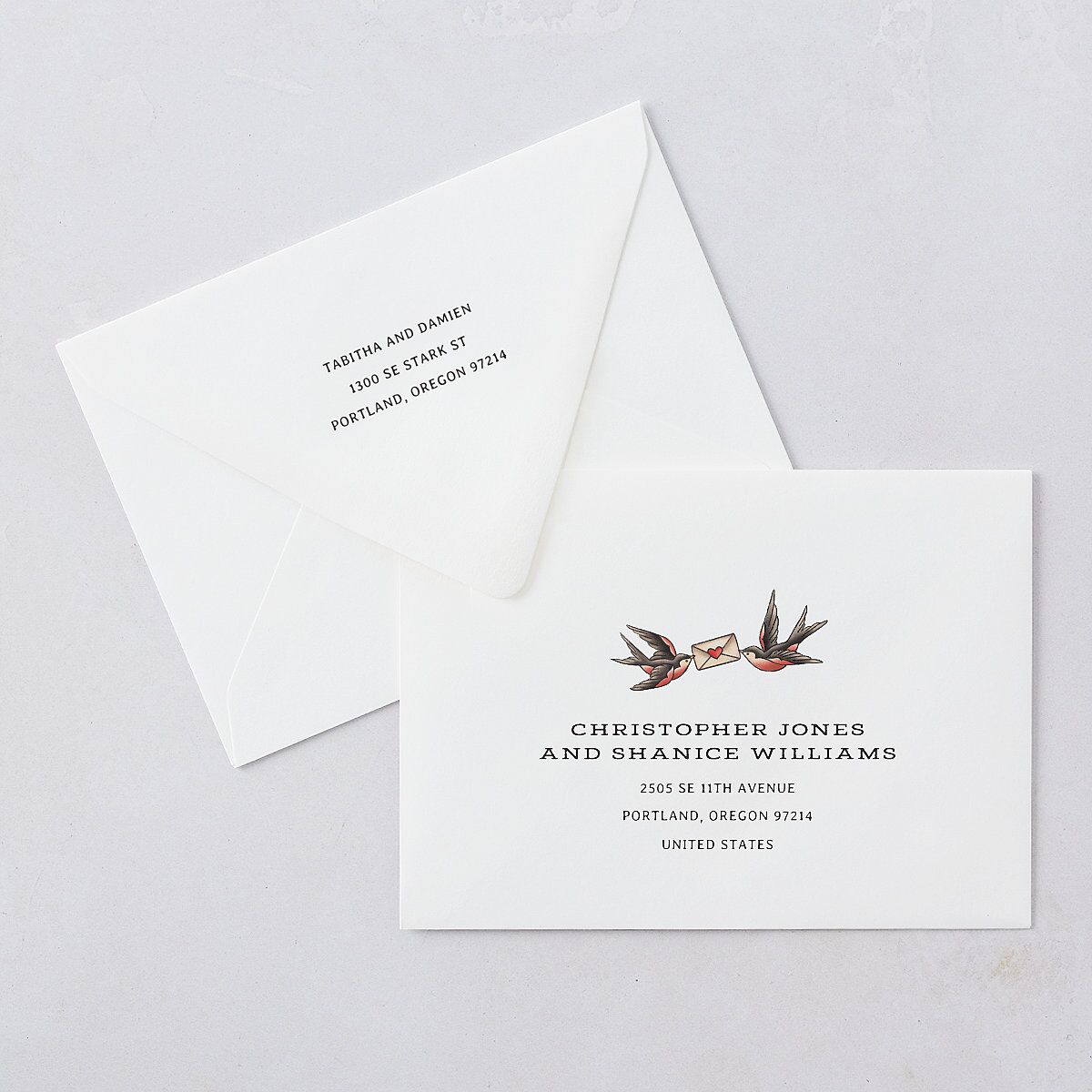 Til Death Tattoos Rehearsal Dinner Invitation Euro Envelopes Linen White Both Recipient and Return Addresses Luxe Signature