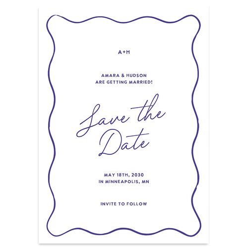 Hand Drawn Wavy Border Save the Date Cards Sapphire Signature smooth Blank No Standard