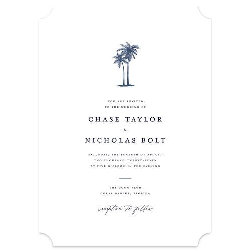 Palm Tree Icon Wedding Invitations Moody Blue Signature Blank No Ticket