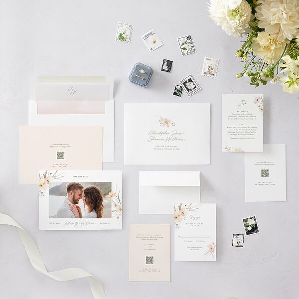 Floral Photo Save the Date Cards Blush Signature smooth Blank No Standard