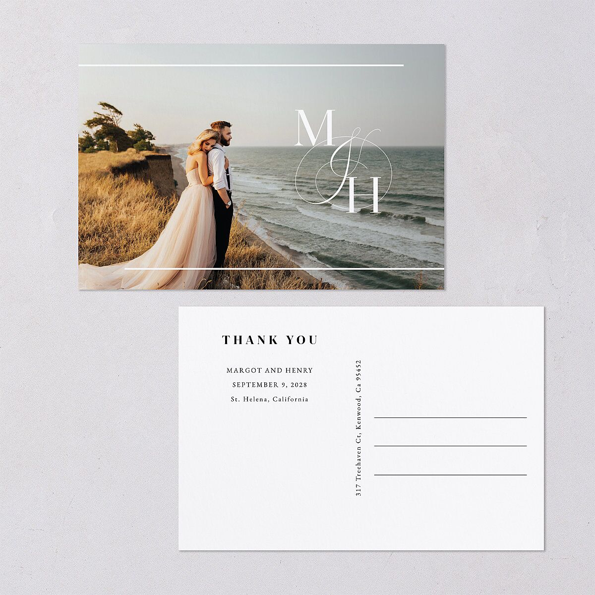 Classic Monogram Thank You Postcards — view 1