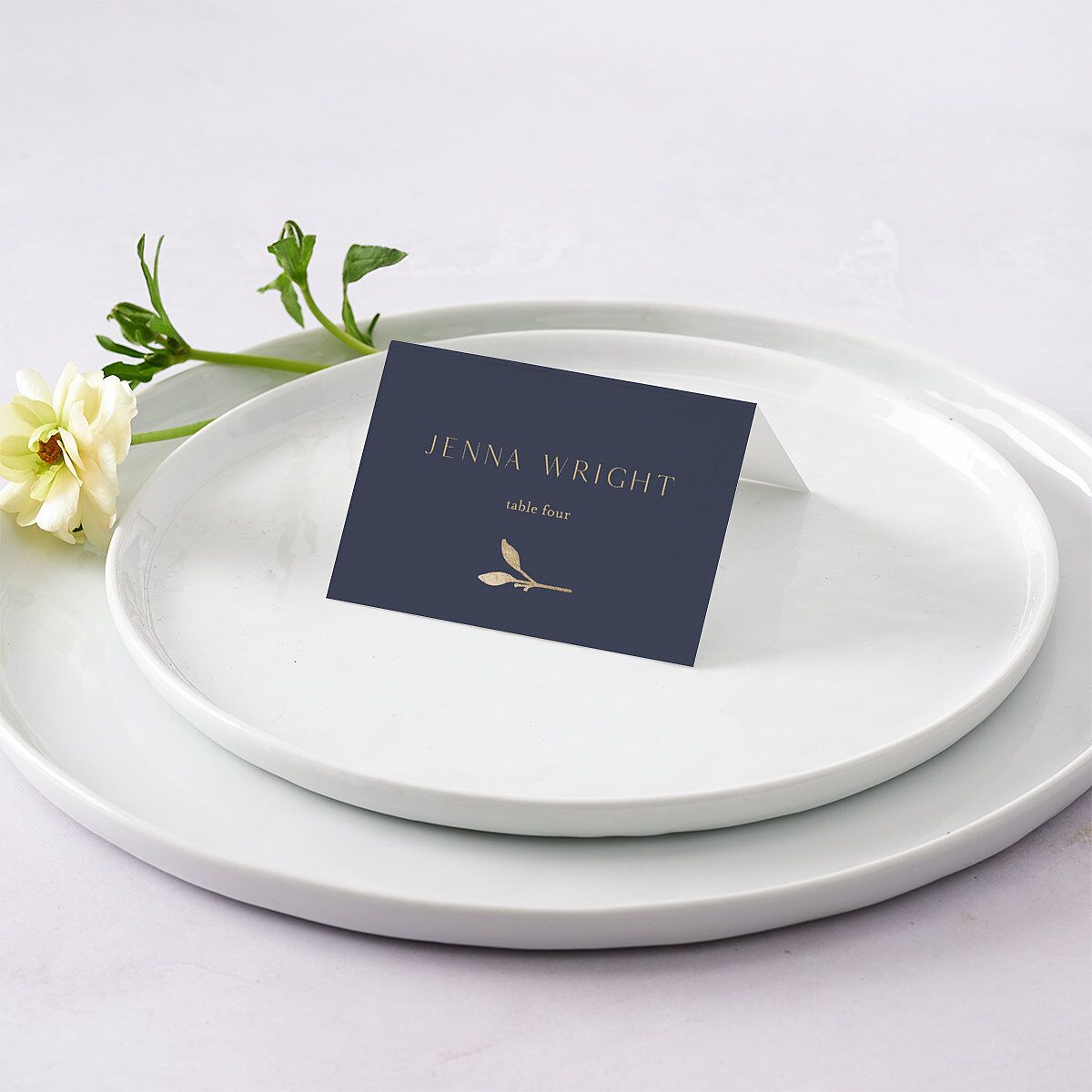 Gilded Sprigs Foil Place Cards Gold Moody Blue Signature