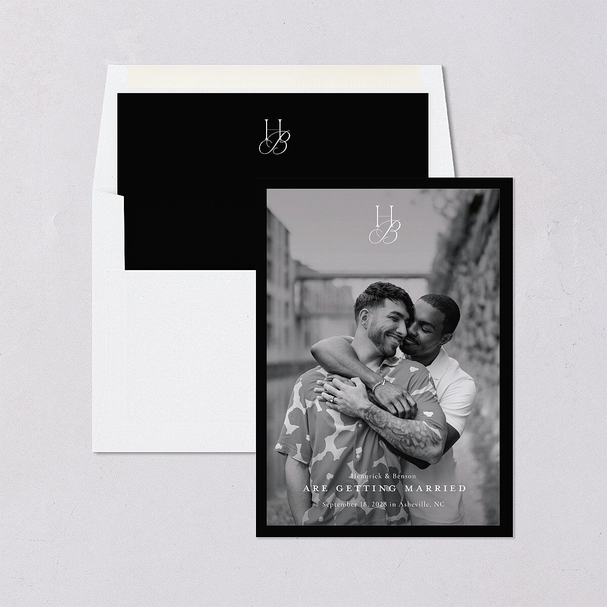 Refined Monogram Save the Date Cards Midnight Signature smooth Blank No Standard