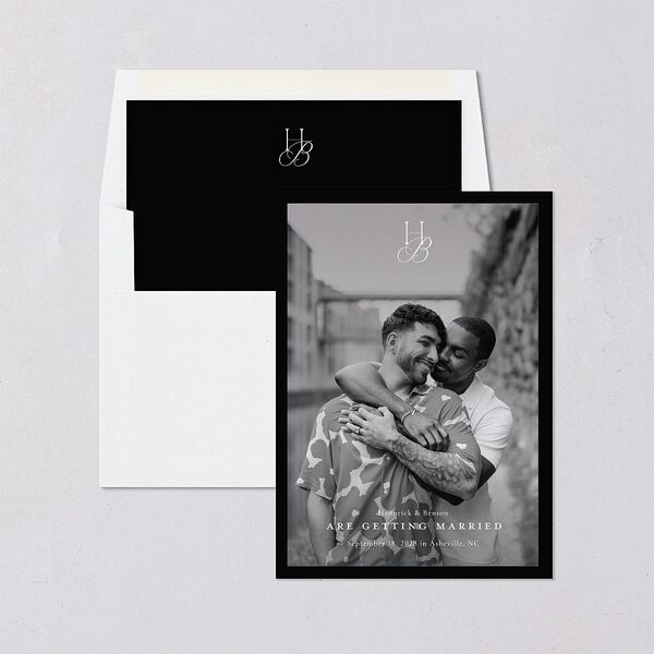 Refined Monogram Save the Date Cards Midnight Signature smooth Blank No Standard