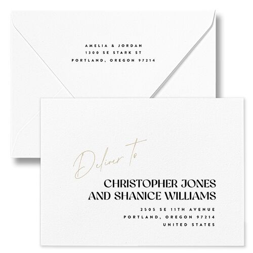 Wedding Of The Century Rehearsal Dinner Invitation Euro Envelopes White Midnight Both Recipient and Return Addresses Luxe Signature