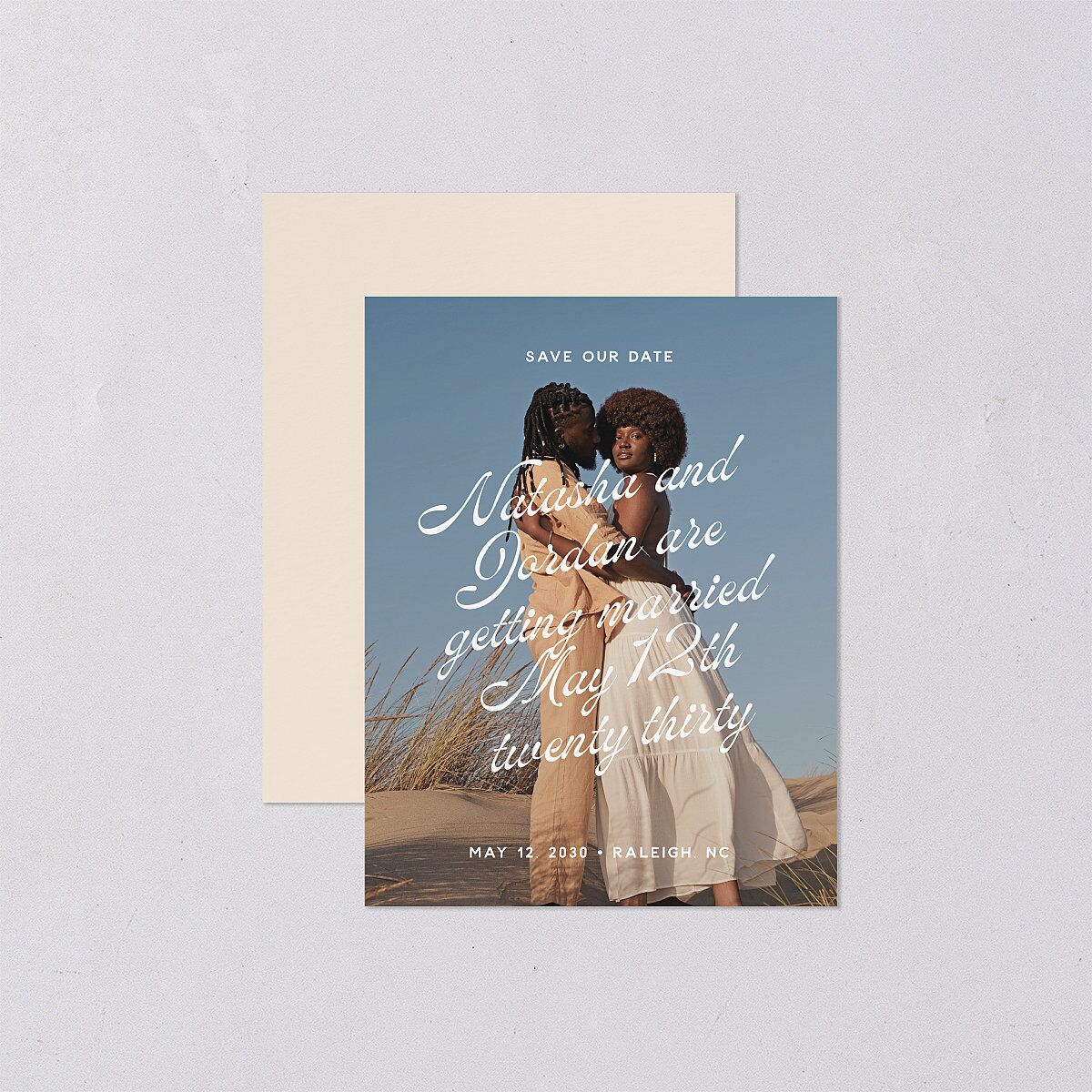 Retro Typography Photo Save the Date Petite Cards Sapphire Signature smooth Blank No Standard