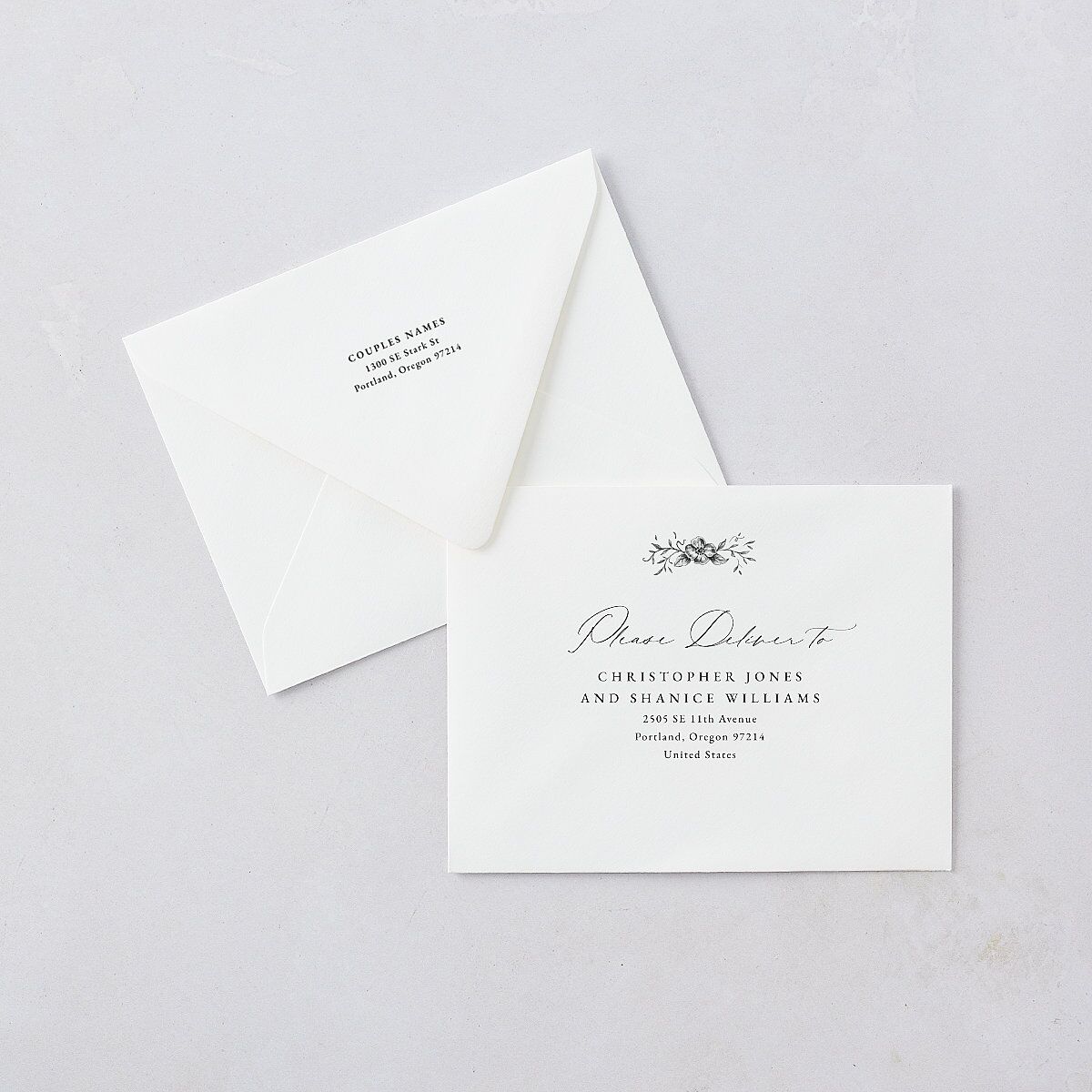 Antique Victorian Botanical Thank You Card Euro Envelopes White Luxe Sand Both Recipient and Return Addresses