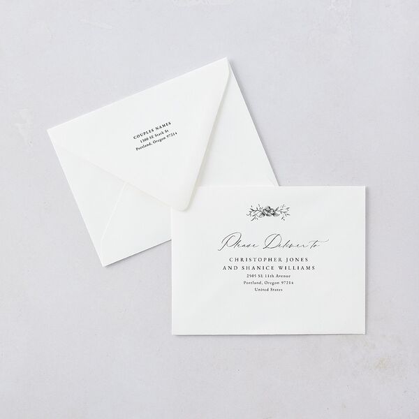 Antique Victorian Botanical Thank You Card Euro Envelopes White Luxe Sand Both Recipient and Return Addresses