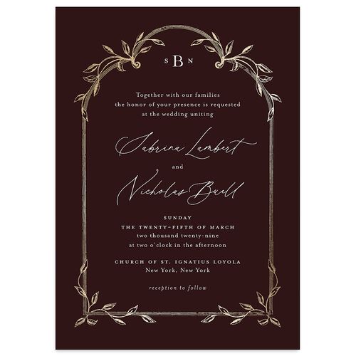 Heirloom Botanical Foil Wedding Invitations Gold Burgundy Signature Blank No Standard