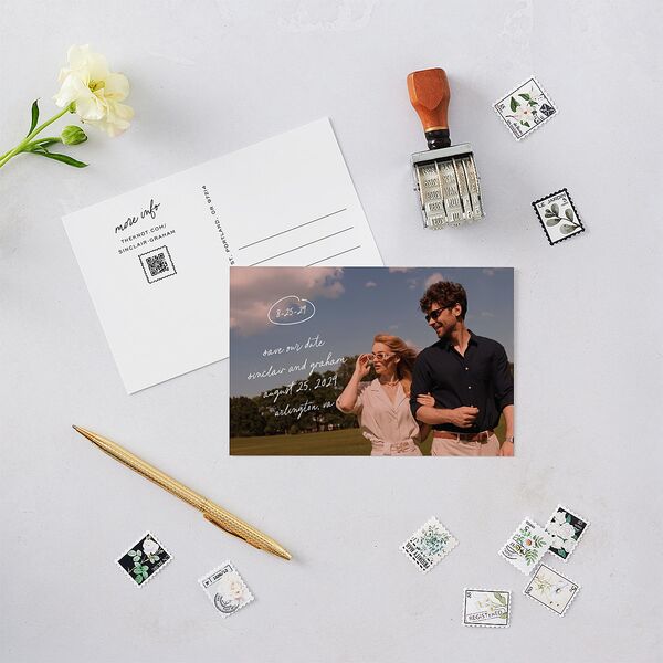 Sunny Day Modern Script Save the Date Postcards Pure White