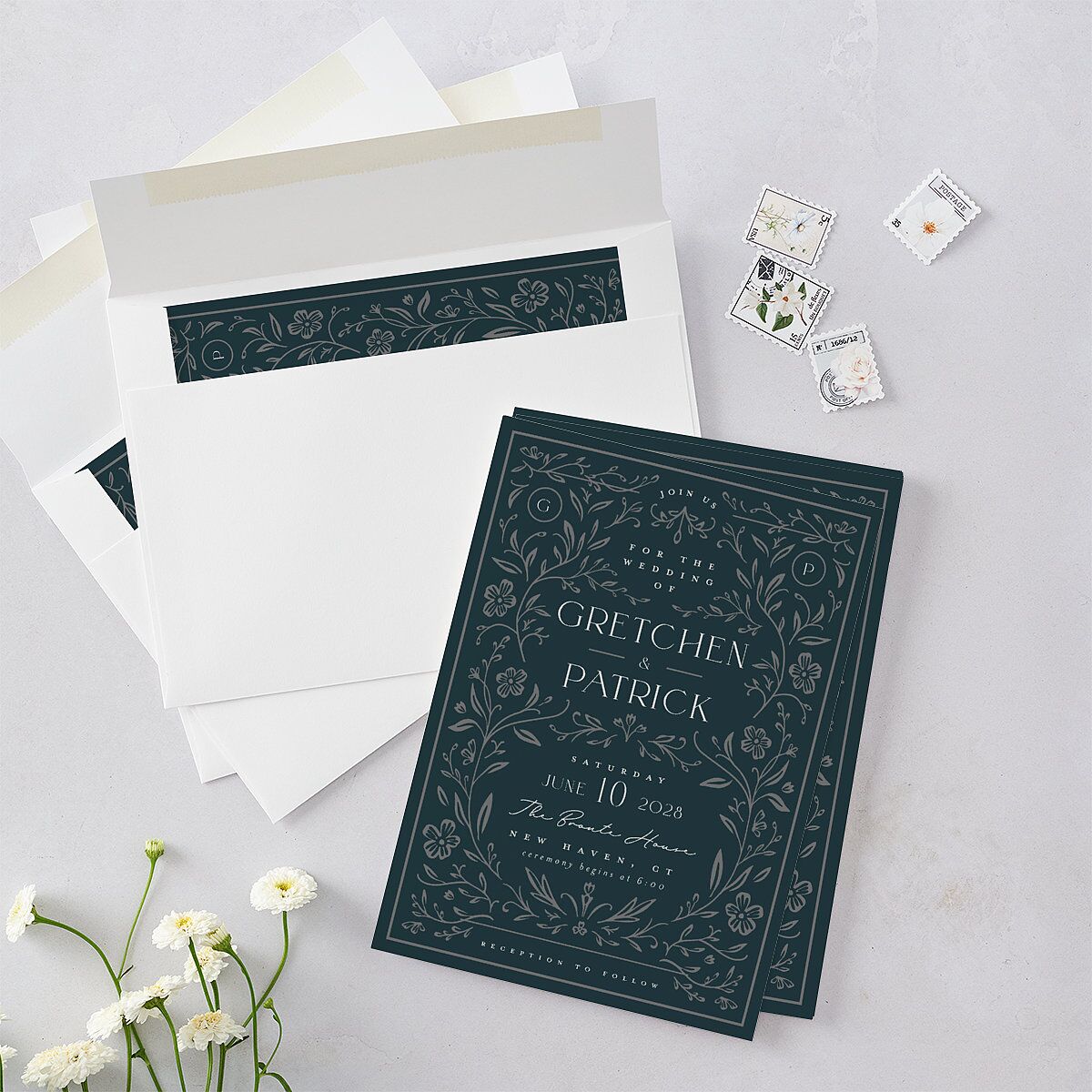 Ornate Storybook Wedding Invitations Dark Emerald Signature Blank No Standard