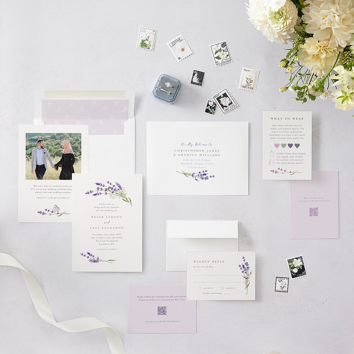 Elegant Farmhouse Lavender Wedding Invitations Ivory Signature Blank No Standard