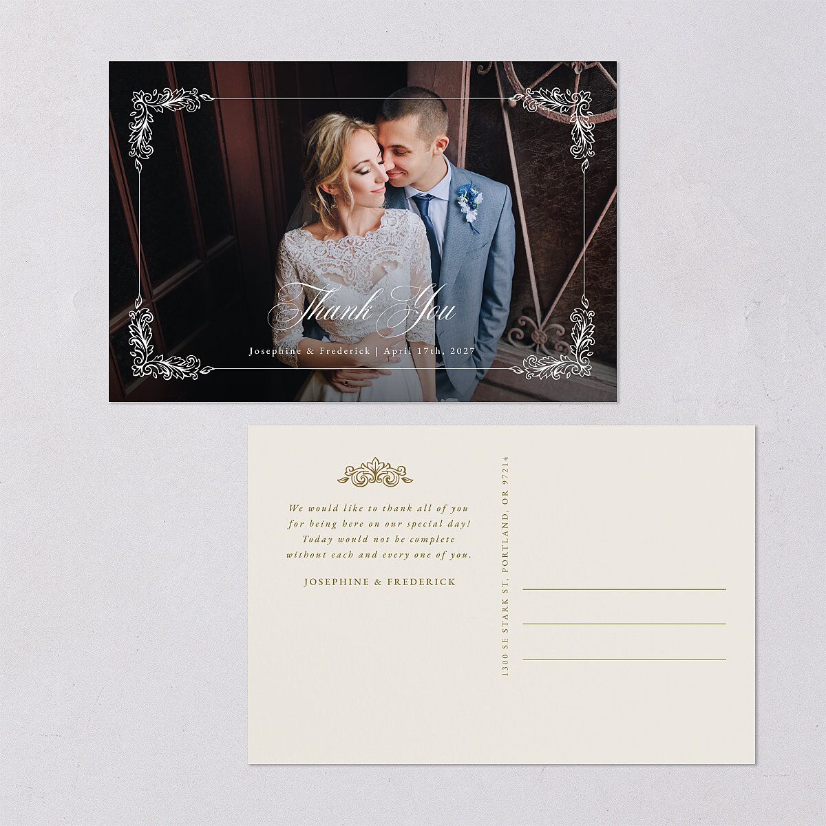 Black Tie Crest Thank You Postcards Umber