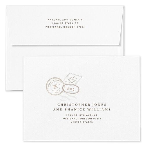 Timeless Passport Wedding Invitation Envelopes Linen Rose Return Address Standard Signature