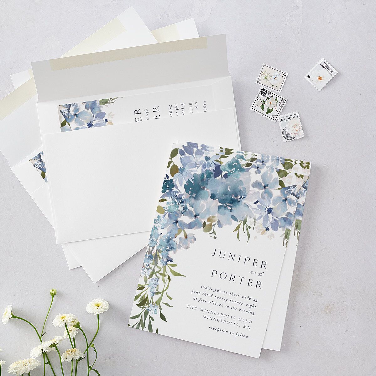 Garden Arch Wedding Invitations Navy Signature Blank No Standard