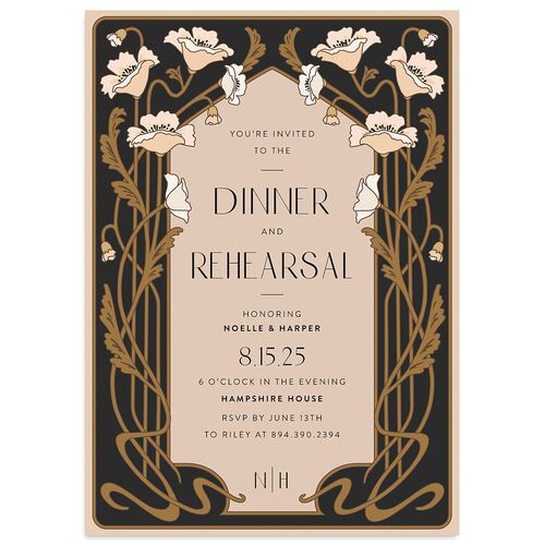 Vintage Nouveau Floral Rehearsal Dinner Invitations Licorice Signature Blank Standard