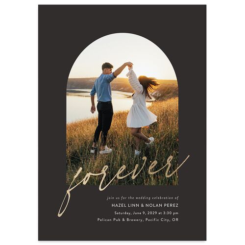 Forever Arch Foil Wedding Invitations Gold Charcoal Signature Blank No Standard