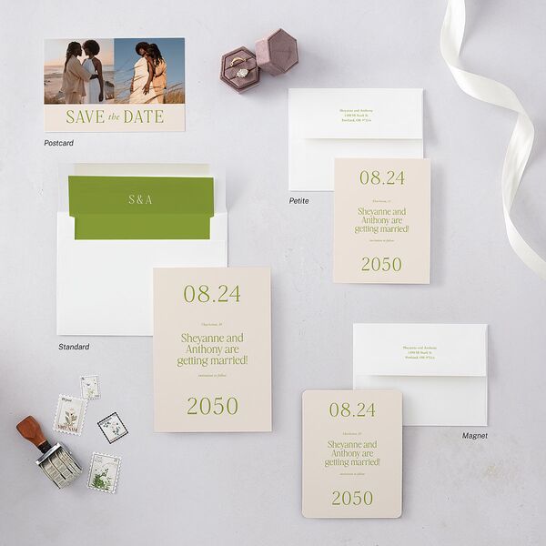 Modern Editorial Wedding Date Save the Date Postcards Meadow