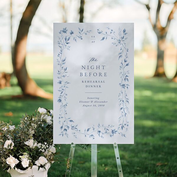 The Night Before Timeless Floral Standard Welcome Sign Large Dusty Blue Standard Indoor Foam Core L Welcome