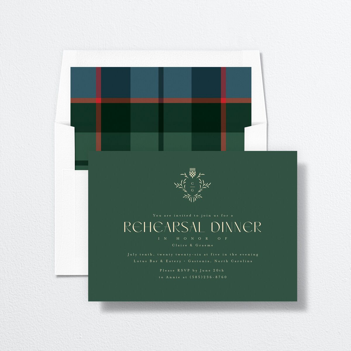 Tartan Crest Rehearsal Dinner Invitations Moody Blue Signature
