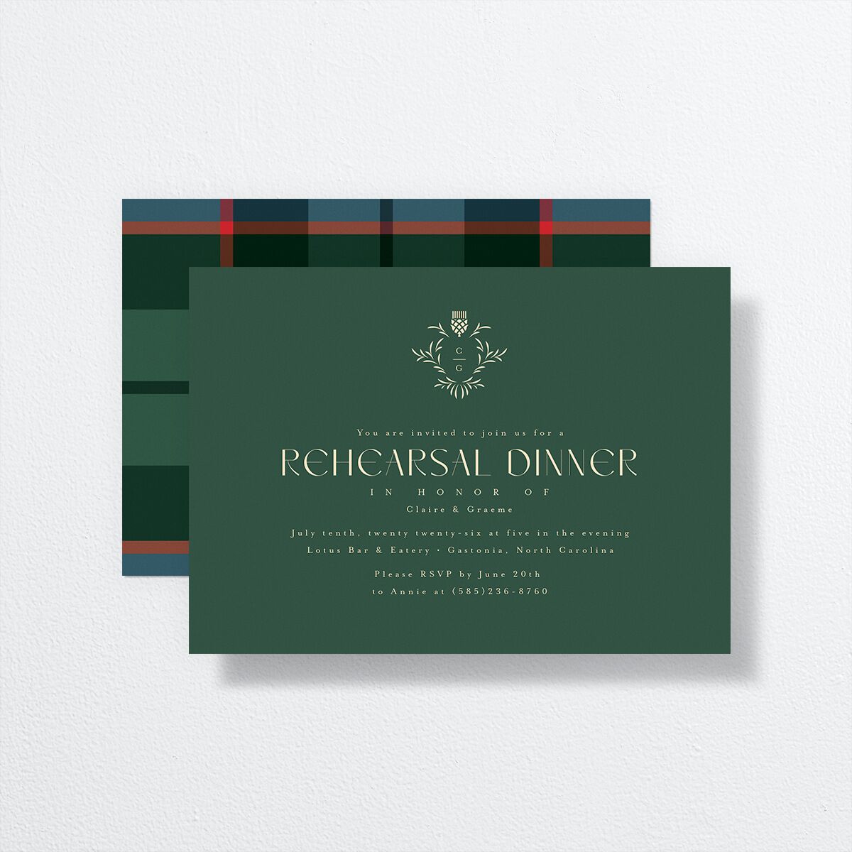 Tartan Crest Rehearsal Dinner Invitations Moody Blue Signature