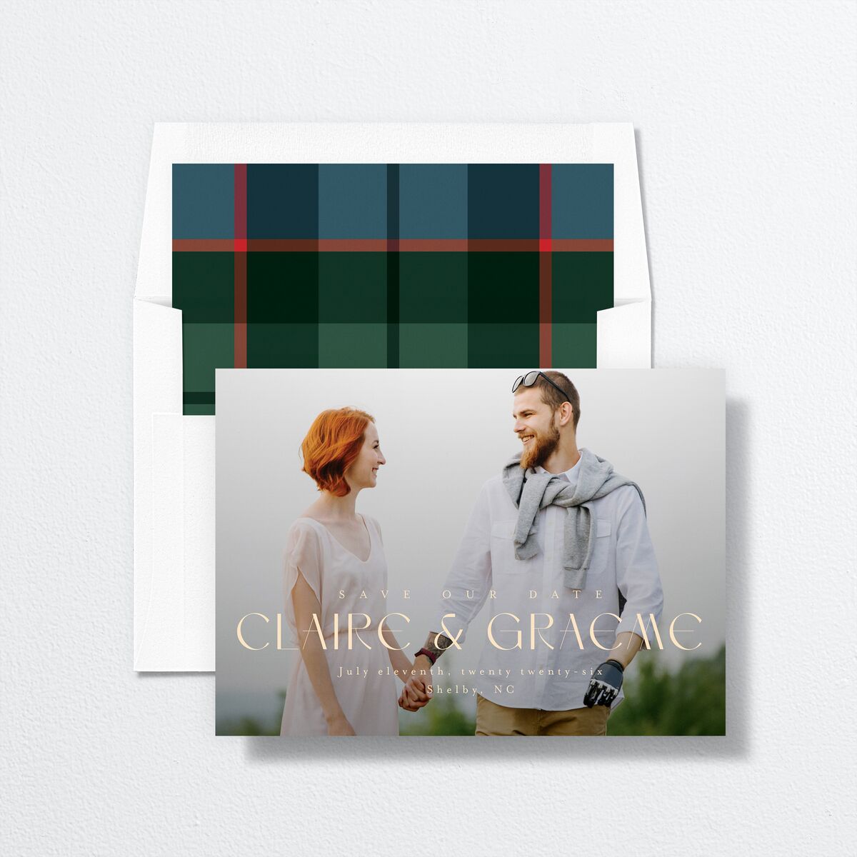 Tartan Crest Save the Date Cards Moody Blue Signature smooth No