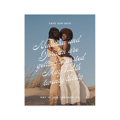 Retro Typography Photo Save the Date Petite Cards Sapphire Signature smooth Blank No Standard