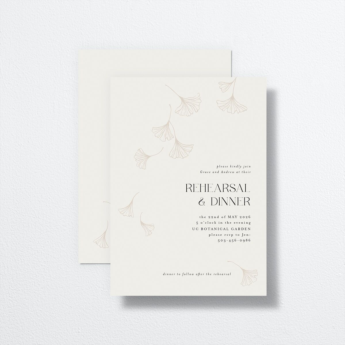 Ginkgo Leaves Rehearsal Dinner Invitations Champagne Signature