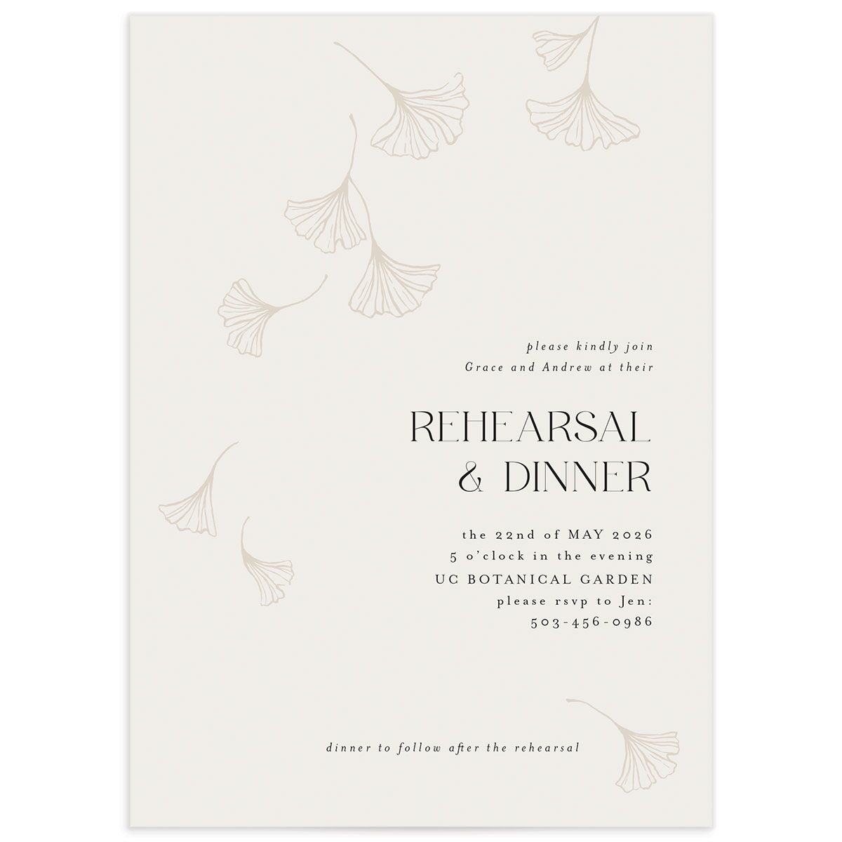 Ginkgo Leaves Rehearsal Dinner Invitations