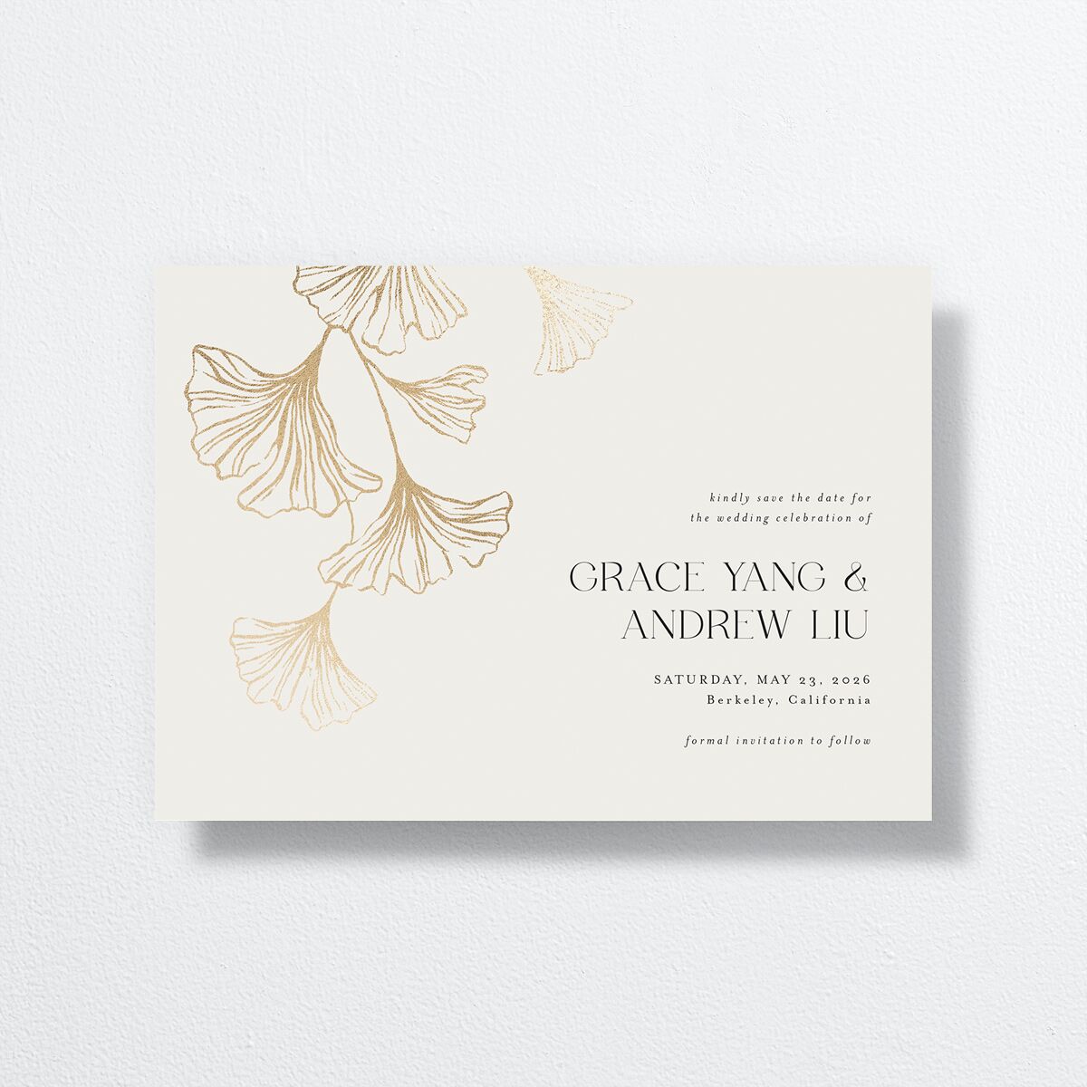 Ginkgo Leaves Save the Date Cards Gold Champagne Signature smooth No
