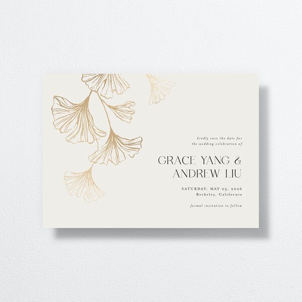 Ginkgo Leaves Save the Date Cards Gold Champagne Signature smooth No