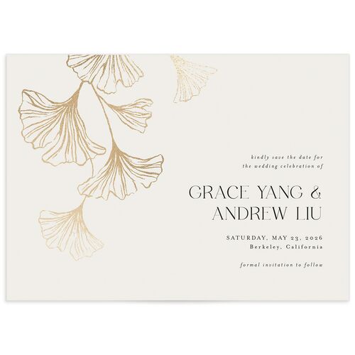 Ginkgo Leaves Save the Date Cards Gold Champagne Signature smooth No