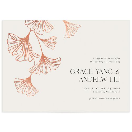 Ginkgo Leaves Save the Date Cards Rose Gold Champagne Signature smooth No