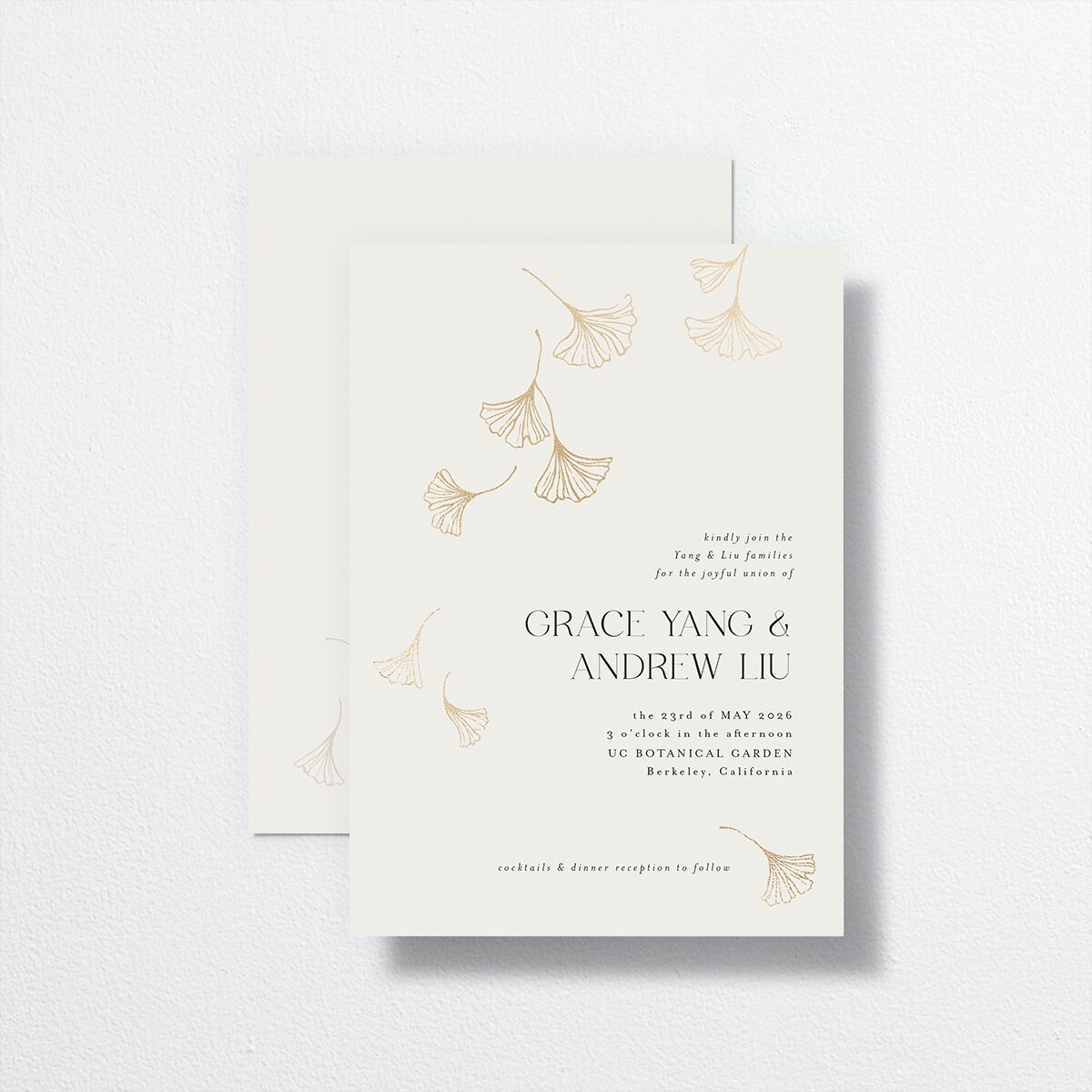 Ginkgo Leaves Wedding Invitations front-and-back