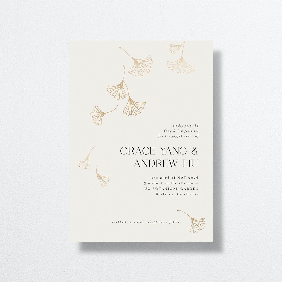 Ginkgo Leaves Wedding Invitations front in cream