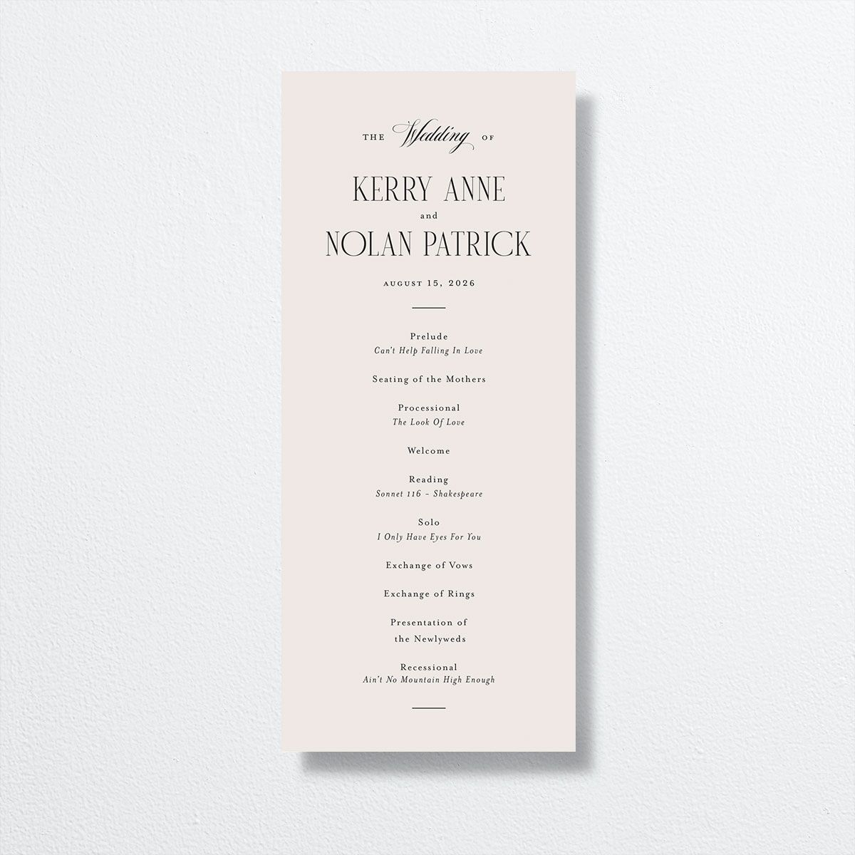 Cosmopolitan Wedding Programs front in cream
