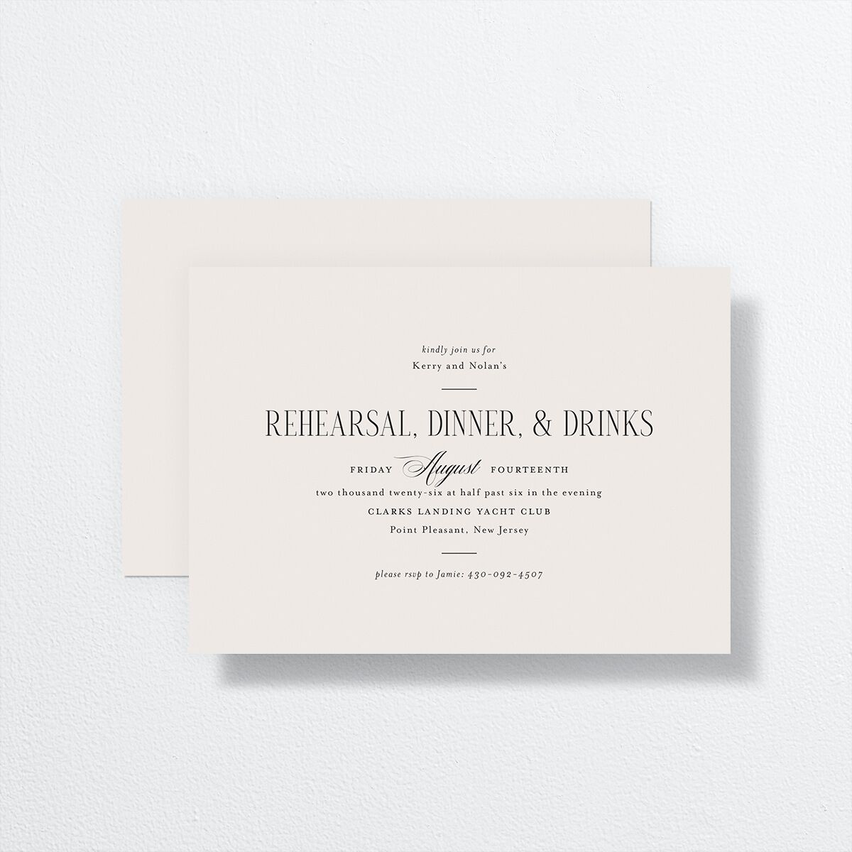 Cosmopolitan Rehearsal Dinner Invitations front-and-back