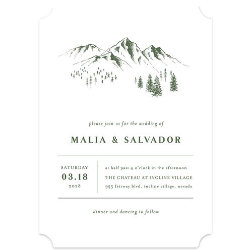 Etched Mountains Wedding Invitations Hunter Green Signature Blank No Ticket