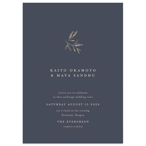 Shining Sprig Wedding Invitations Gold Dark Navy Signature Blank No Standard